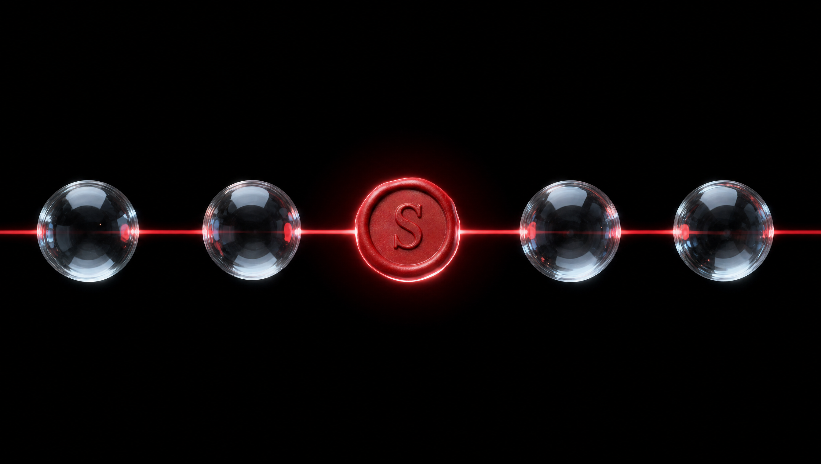 Five nodes on a red beam, the wax seal in the middle